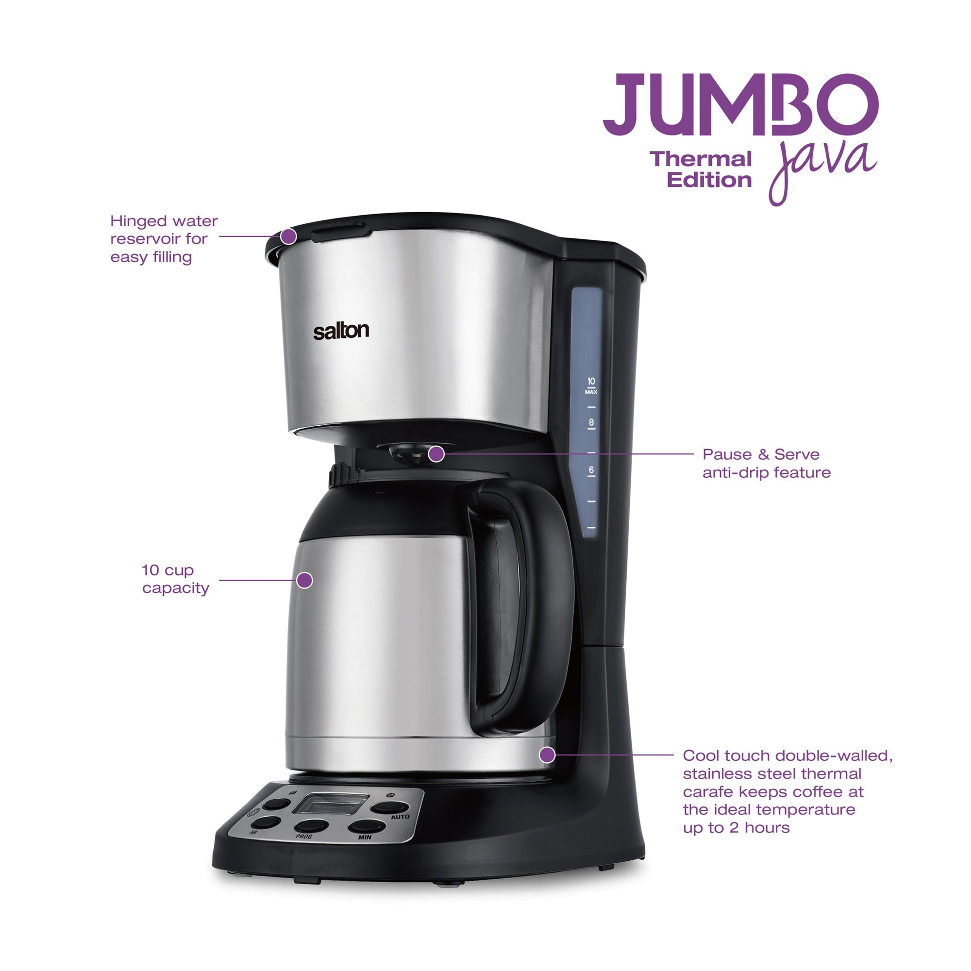 Salton Jumbo Java 10 Cup Drip Coffee Maker - Thermal Edition